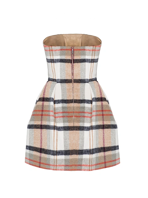 Серое платье-мини из шерсти в клетку, 2