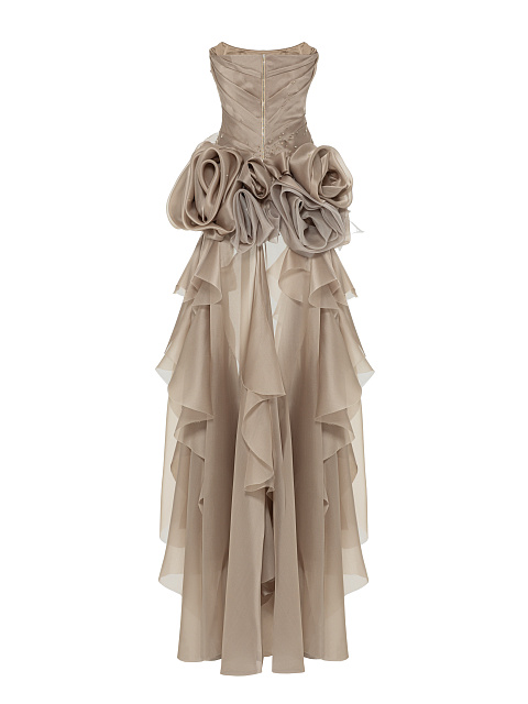 Бежевое платье-макси из органзы, 3