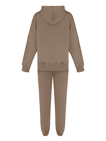 Бежевый трикотажный костюм с драконами на рукавах, 2