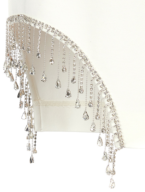 Белое платье-мини с вырезом и бахромой из страз, 3