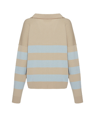 Хлопковый пуловер в широкую бежево-голубую полоску, 2