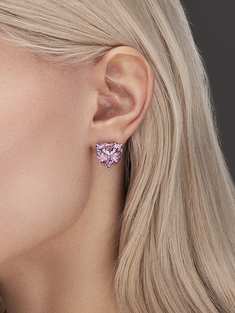 Пусеты из белого золота с морганитами огранки «сердце», 3