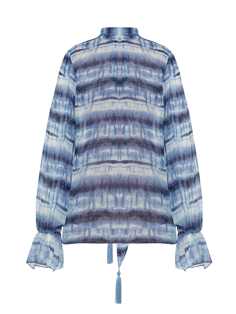 Бело-синяя блузка из шифона с кисточками, 2