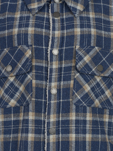 Синяя рубашка в клетку с подкладкой из серого искусственного меха, 3 Синяя рубашка в клетку с подкладкой из серого искусственного меха, 3