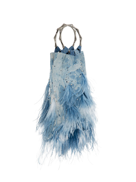Голубая сумка-кисет из денима с принтом tie-dye и перьями, 2 Голубая сумка-кисет из денима с принтом tie-dye и перьями, 2