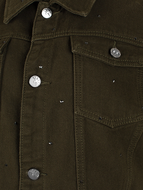 Джинсовая куртка цвета хаки со стразами, 3