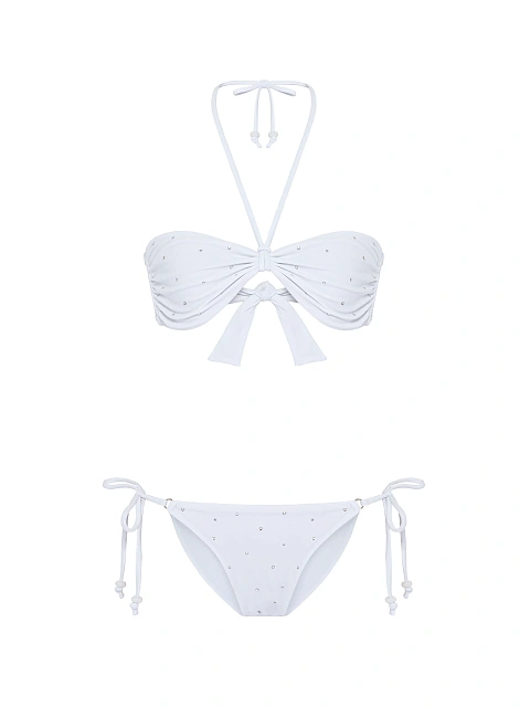 Белый раздельный купальник со стразами, 1