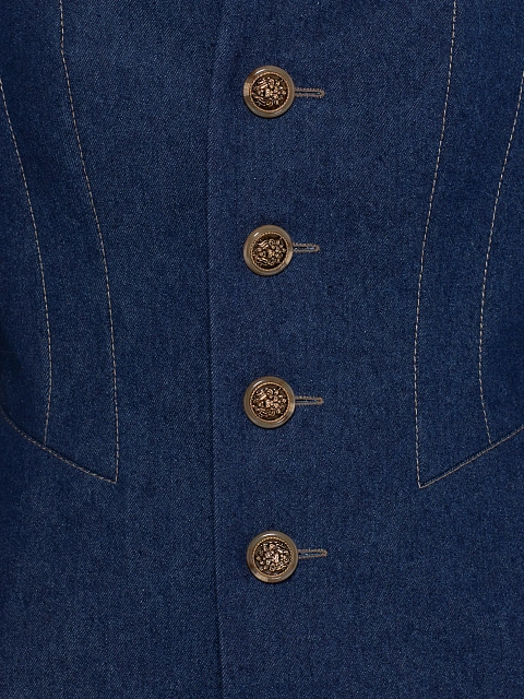 Синий костюм-двойка из денима с брюками клеш, 5