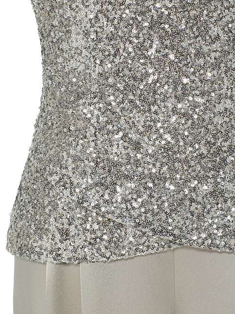 Бежевый костюм-двойка из топа с пайетками и брюк из шелка, 7