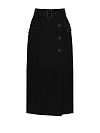 Юбка-миди из черной костюмной ткани с поясом на запах, пуговицы, карманы