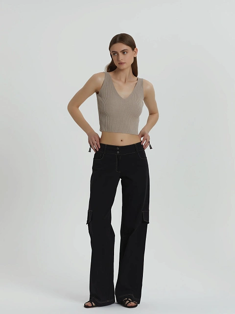 Темно-бежевый трикотажный топ-лапша, 6