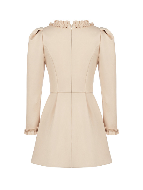 Бежевое платье-мини с рюшами, 2