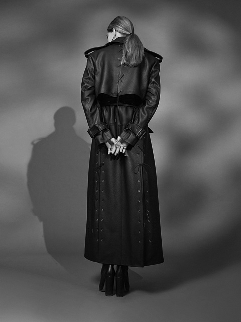 Черный кожаный двубортный тренч, 8 Черный кожаный двубортный тренч, 8