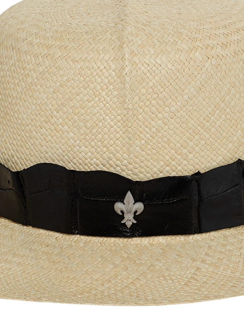 Соломенная шляпа с отделкой из черной кожи крокодила и лилией, 4