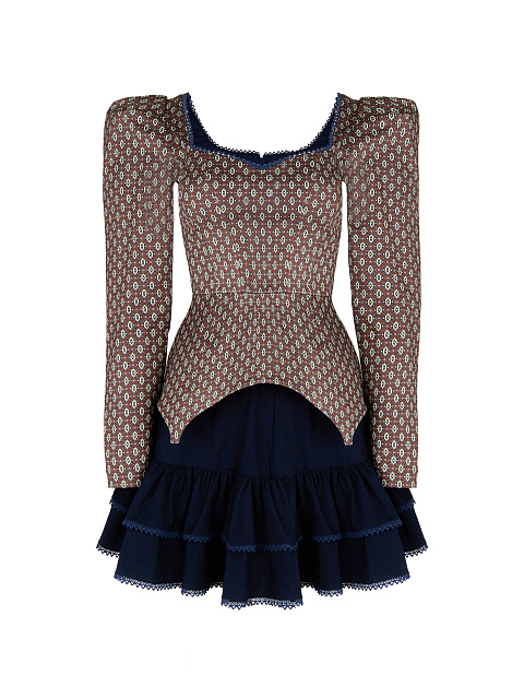 Бордово-синий комплект из топа и юбки, 1