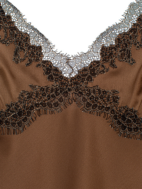 Коричневый топ из шелка с кружевом, 3