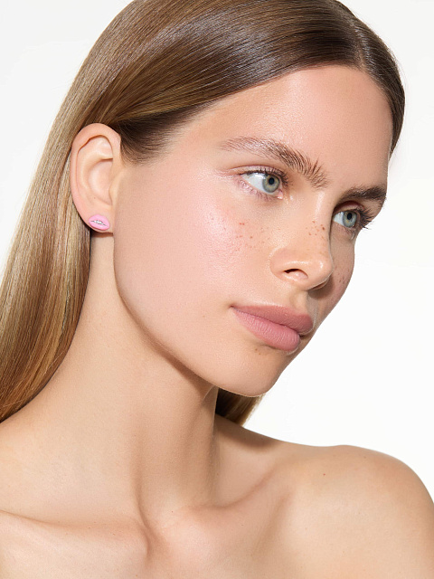 Асимметричные пусеты с розовой эмалью и LG бриллиантами, 2 Асимметричные пусеты с розовой эмалью и LG бриллиантами, 2