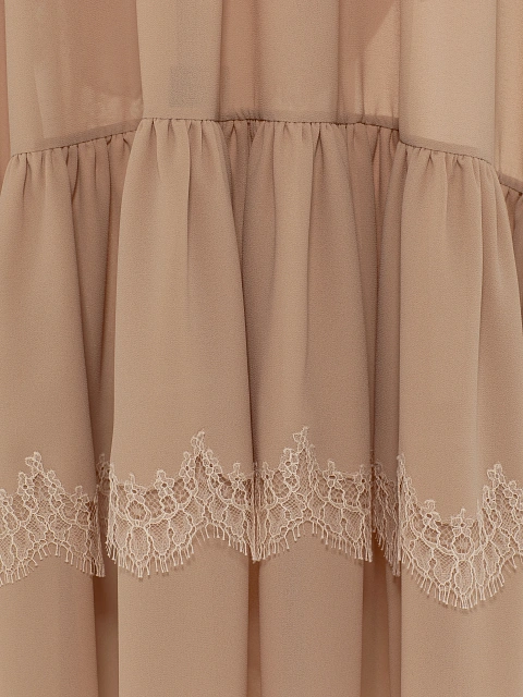 Бежевое платье-миди из шифона с кружевом, 4