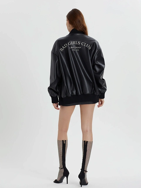 Черный бомбер Bad Girls Club из эко-кожи, 4 Черный бомбер Bad Girls Club из эко-кожи, 4