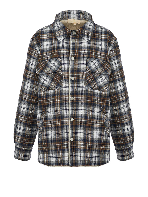 Темно-коричневая рубашка в клетку с подкладкой из светлого искусственного меха, 1