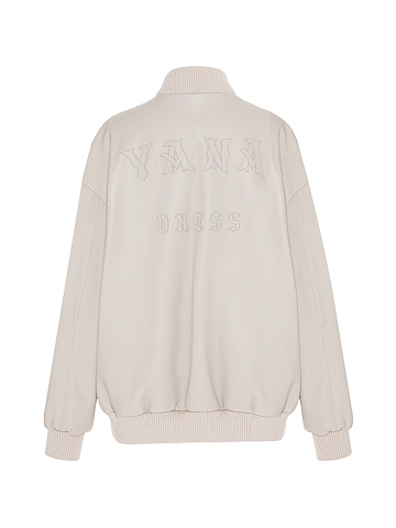 Светло-бежевый объемный бомбер из кожи, 2