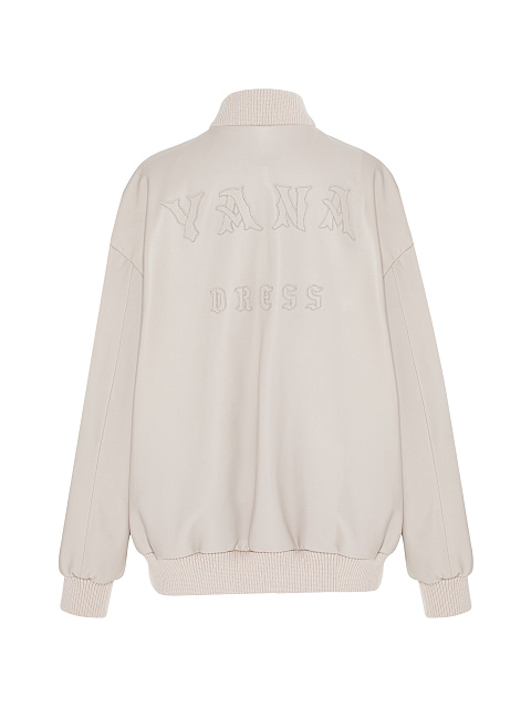 Светло-бежевый объемный бомбер из кожи, 2