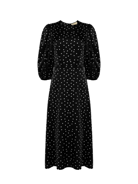 Черное платье-миди из вискозы в белый горошек, 1