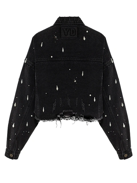 Черная куртка из денима с бусинами и стразами, 2