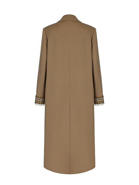 Бежевое двубортное пальто с вышивкой на рукавах, 2 Бежевое двубортное пальто с вышивкой на рукавах, 2