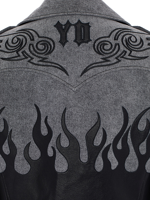 Серая косуха из денима с отделкой из кожи, 4