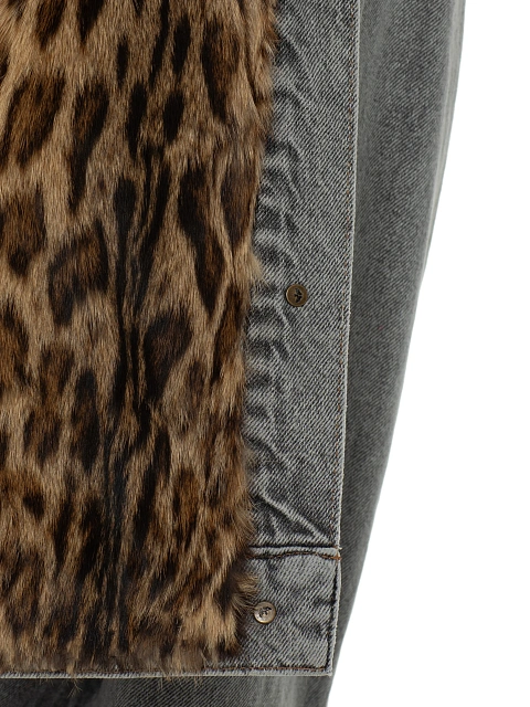 Серая джинсовая куртка с подкладом из меха дикой кошки, 6