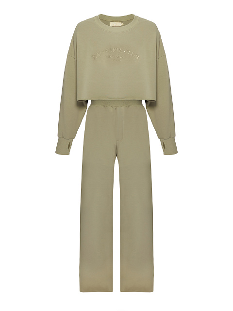 Трикотажный костюм Bad Girls Club цвета хаки с тональной вышивкой, 1