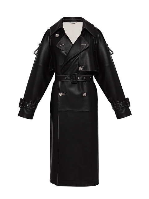 Черный кожаный тренч с подкладом из стриженного меха норки , 4