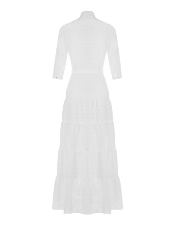 Белое платье-макси из тонкого шифона в клетку, 2