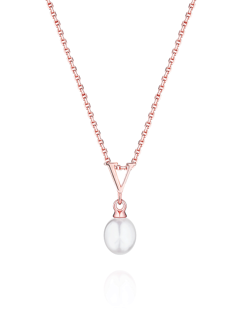 Колье из позолоченного серебра с кулоном с буквой V и жемчужиной, 1 Колье из позолоченного серебра с кулоном с буквой V и жемчужиной, 1