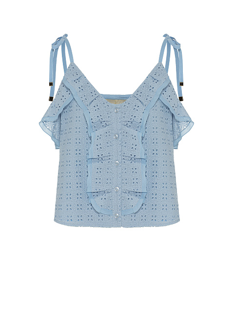 Голубой хлопковый топ с рюшами, 1