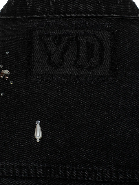 Черная куртка из денима с бусинами и стразами, 4