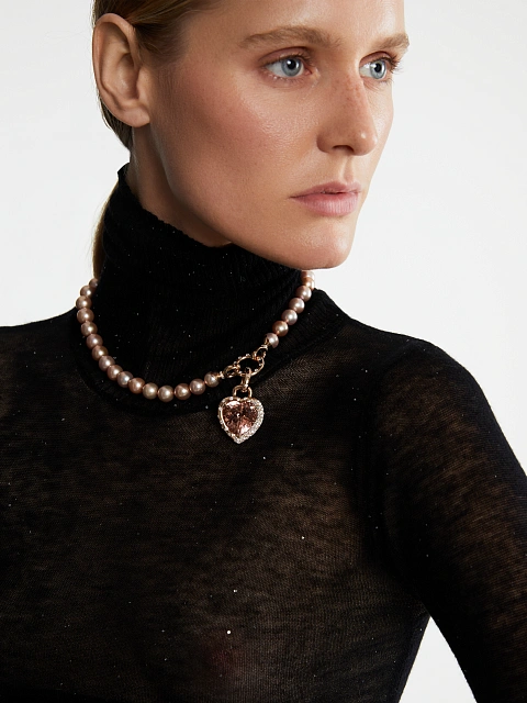 Колье из розового золота с жемчугом и кулоном в виде сердца из морганита, 5 Колье из розового золота с жемчугом и кулоном в виде сердца из морганита, 5