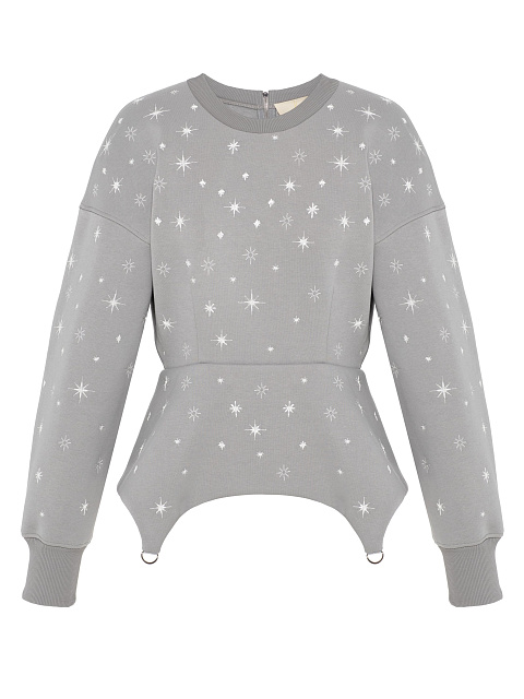 Серый свитшот из футера с вышивкой в виде снежинок, 1 Серый свитшот из футера с вышивкой в виде снежинок, 1
