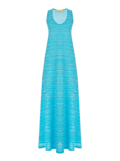 Голубое льняное платье-макси, 1