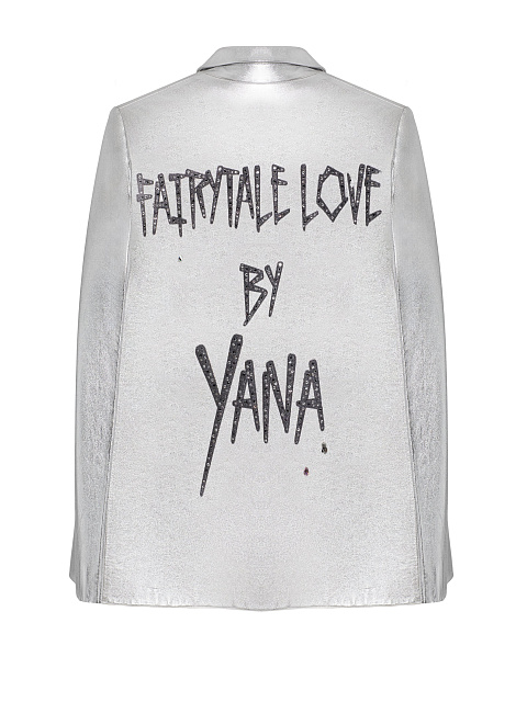 Серебристый кожаный кейп с лацканами в виде сердца, 2