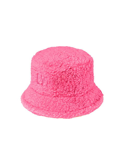 Розовая панама из эко-меха с вышивкой LY, 1