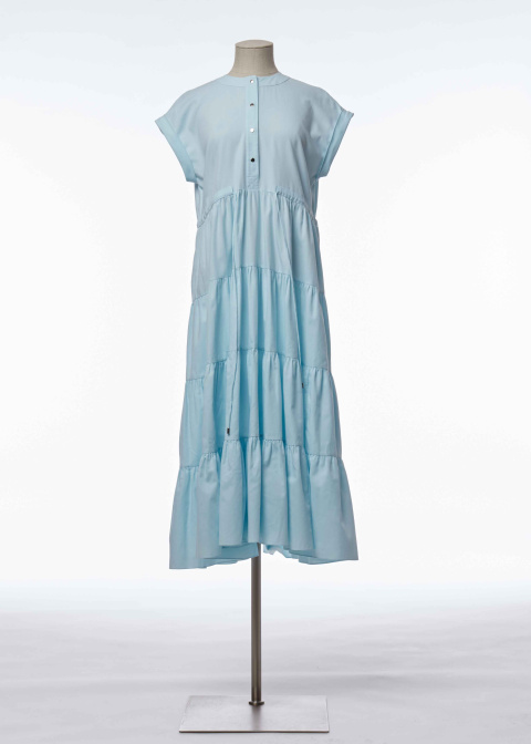 Платье с ярусами от груди из голубого хлопка,короткий рукав, 1