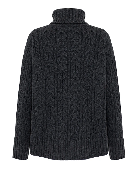 Темно-серый кашемировый свитер с косами и декором в виде сердца , 2