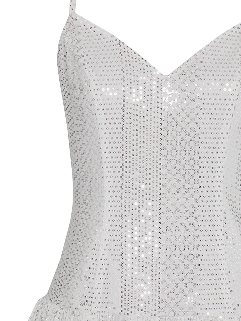 Серебристый комплект из платья-мини и рубашки в пайетках, 6