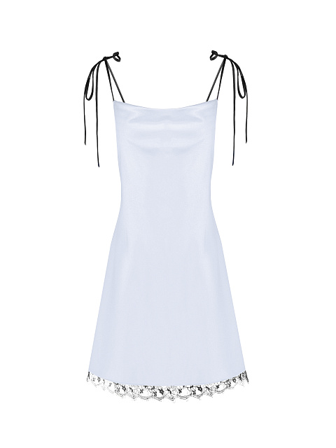 Серо-голубое платье-комбинация с кружевом, 1