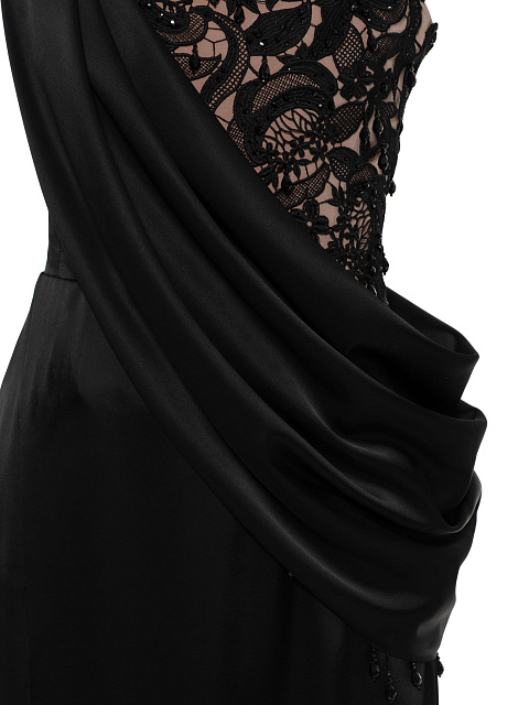Черное платье-макси из шелка с кружевным корсетом, 4