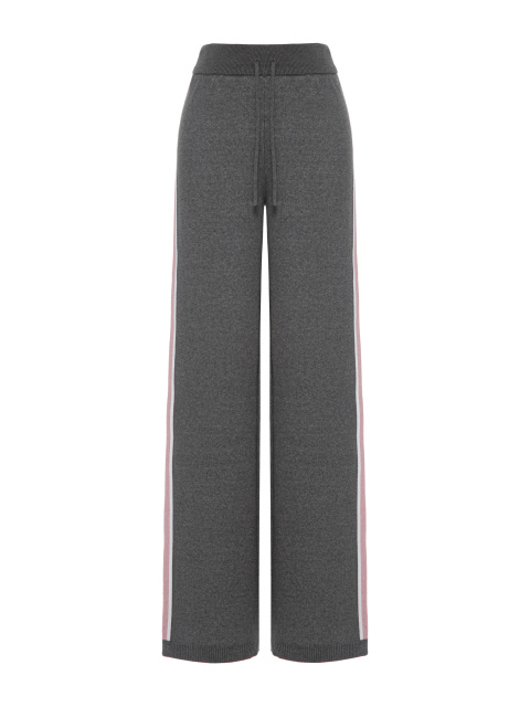 Серые трикотажные брюки с розовыми лампасами, 1