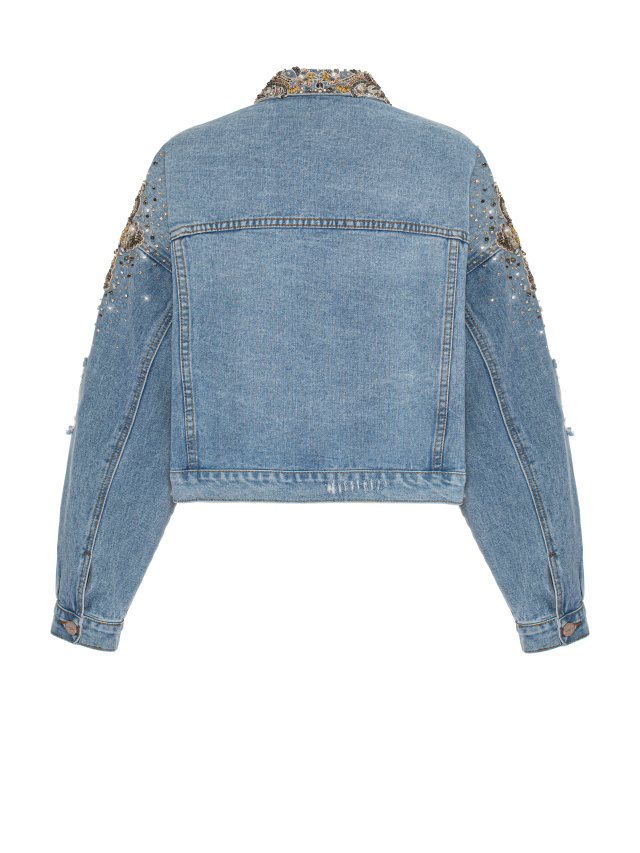 Голубая джинсовая куртка с вышивкой из бисера и кристаллов, 2