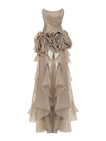 Бежевое платье-макси из органзы, 1